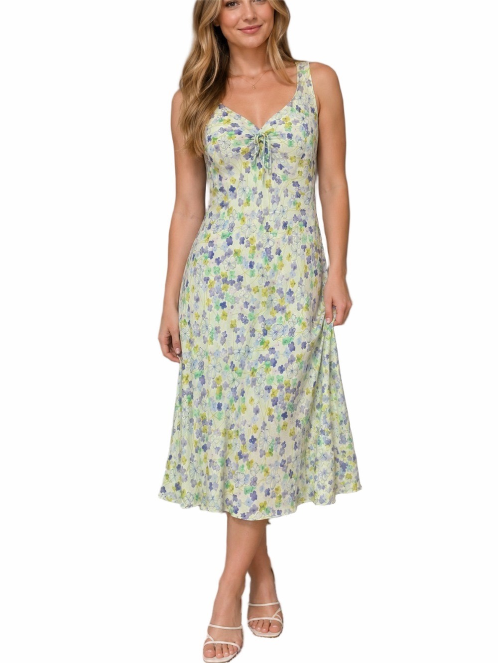 LOFT sz 6 midi floral feminine sundress Green and Purple Sleeveless v neck Neck
